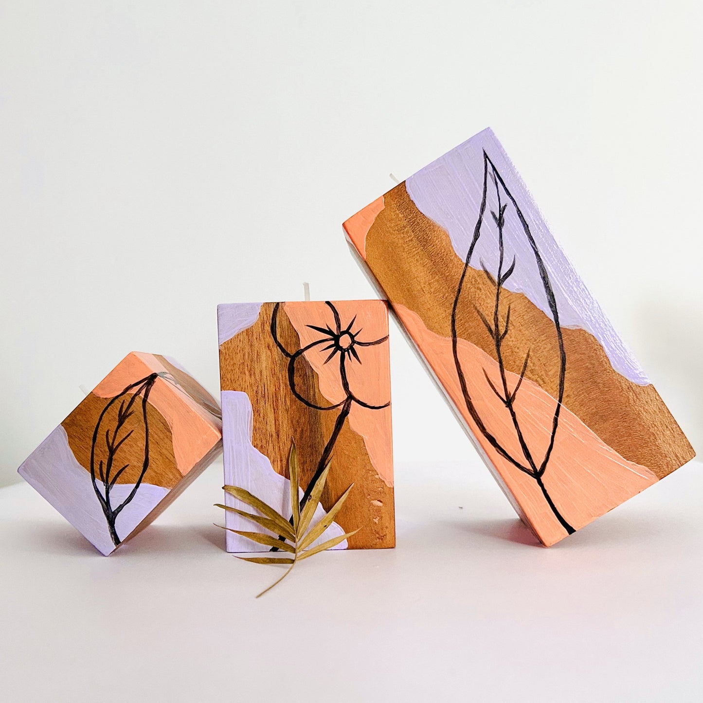 LEMONGINGER PASTEL DESIGNS CANDLE HOLDERS – Set of 3 candle holders made of Natural Solid Wood