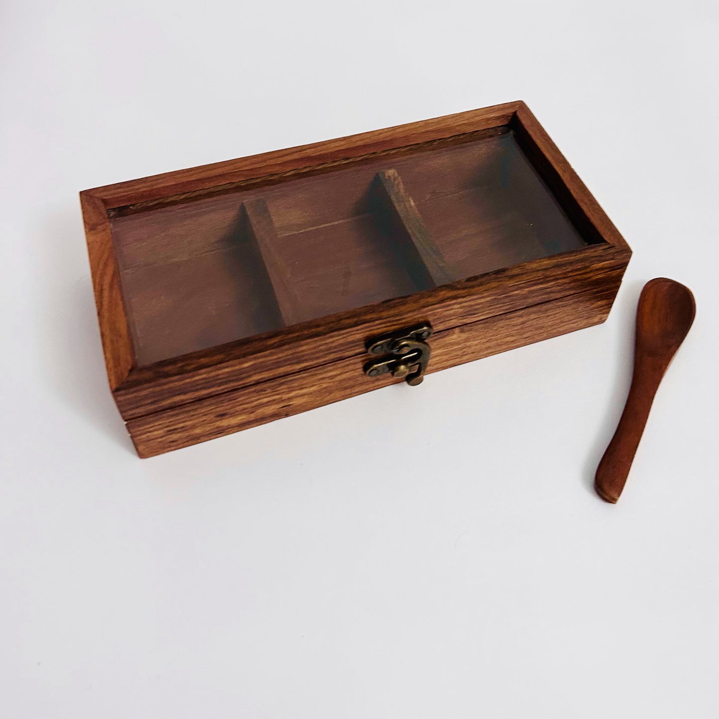 LEMONGINGER Rectangular Wooden Masala Box | Multi-utility wooden box for storage | Dry fruit box