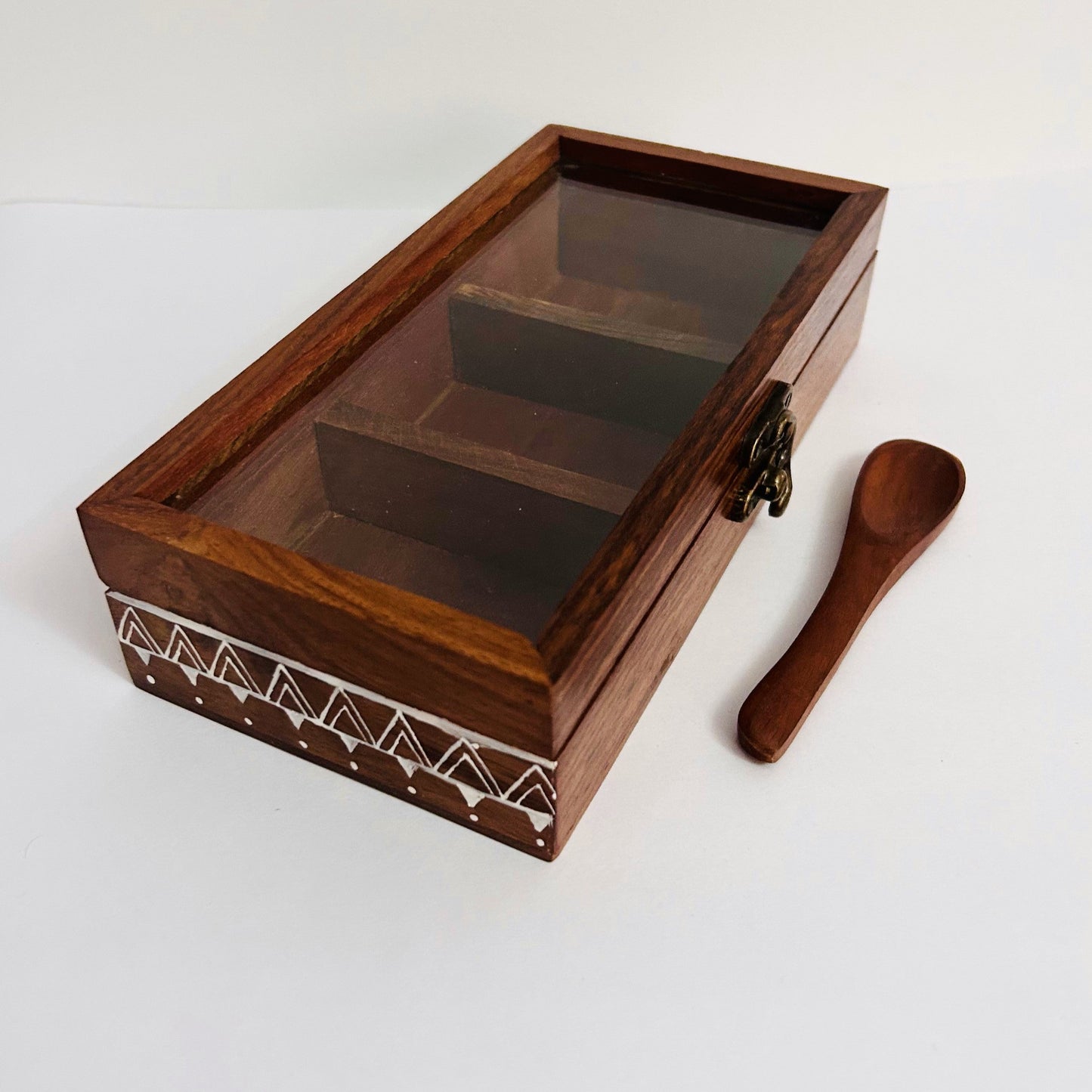 LEMONGINGER Rectangular Wooden Masala Box | Multi-utility wooden box for storage | Dry fruit box