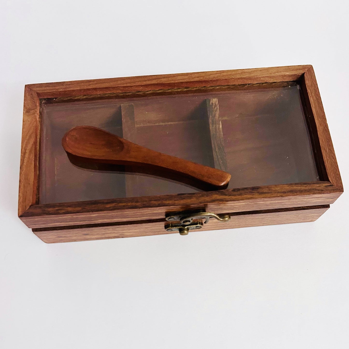 LEMONGINGER Rectangular Wooden Masala Box | Multi-utility wooden box for storage | Dry fruit box